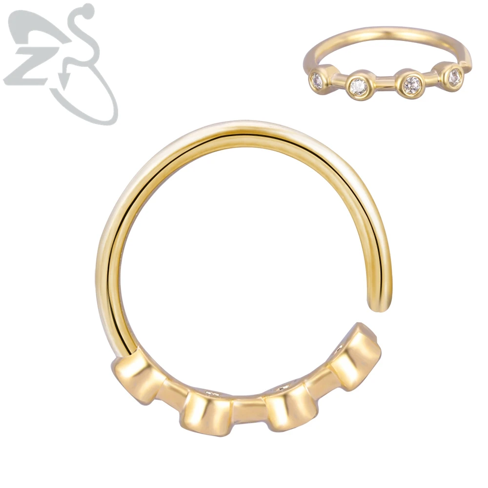 ZS 1 шт. септо Нос Кольца Daith Кристалл пирсинг для ушного козелка серьги Septum Helix кликер кольца Конч Rook пирсинг ювелирные изделия - Окраска металла: Имитация родиевого покрытия