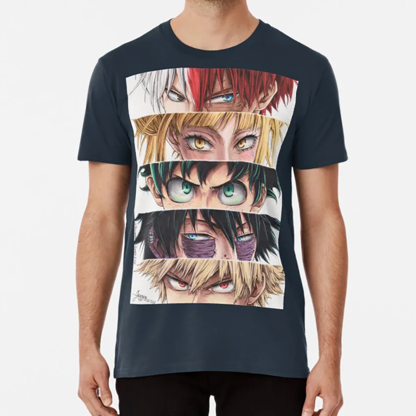 Футболка с героями глаз bnha mha todoroki shouto toga himiko мидория изуку dabi bakugou katsuki o0kawai0o Аниме Манга - Цвет: Тёмно-синий
