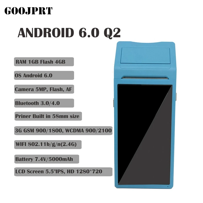 Портативный pos-компьютер 5,5 дюймов нажмите 3g Wifi Bluetooth Android Pda Мобильный платежный терминал с термопринтером(штепсельная Вилка европейского стандарта