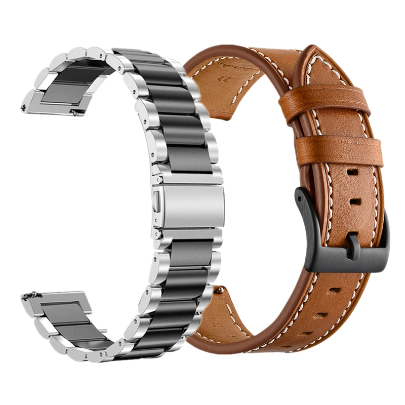 Для samsung Galaxy Watch active 2 44 мм 40 мм наборы из нержавеющей стали и кожаный браслет ремешок для Galaxy Watch 42 мм gear s2 - Цвет ремешка: silver black brown