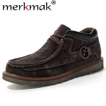 

Merkmak Autumn Winter Genuine Leather Casual Men Shoes Snow Warm Velvet Vintage Classic Male Ankle Boots Thick Sole Footwear