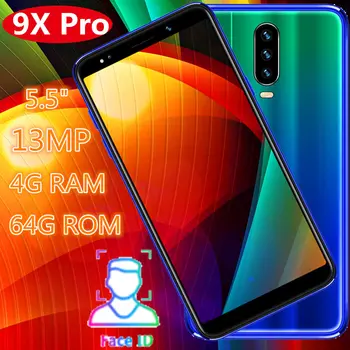

9X Pro quad core smartphones 4G RAM 64G ROM 5.5" 13MP Face ID unlocked android mobile phones cheap celulares Global version