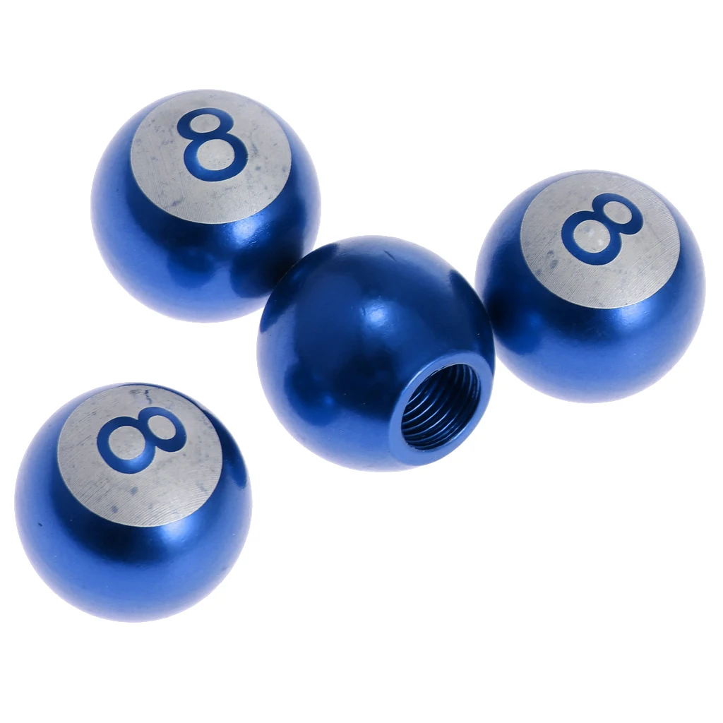 4PCS Blue Wheel Tyre Tire Valve Stems Air Dust Cover Caps for Car Truck Bike 8 Ball Type