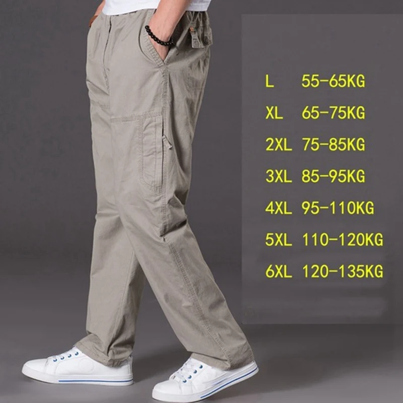 spring summer casual pants male big size 6XL Multi Pocket Jeans oversize Pants overalls elastic waist pants plus size men cargo joggers Cargo Pants