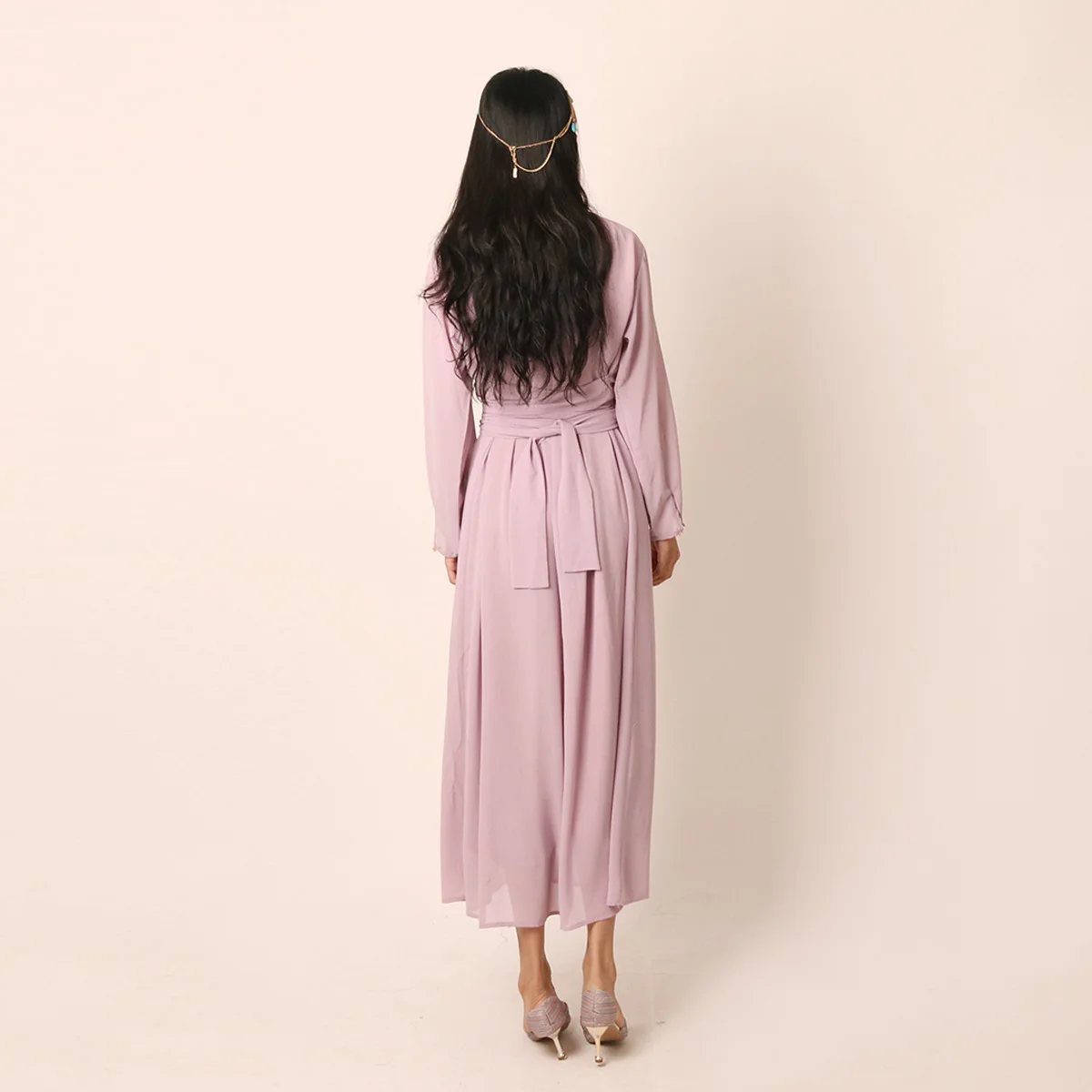 

Haoduoyi Ladies' Sweet Shirred Design Solid Color Long Sleeve Waist Hugging Lace-up Dress Long Skirts 2020 Autumn New