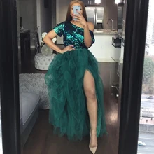 Eightree/африканские платья с блестками для выпускного вечера размера плюс, на одно плечо, с коротким рукавом, вечернее платье, с разрезом по бокам, вечерние платья из тюля