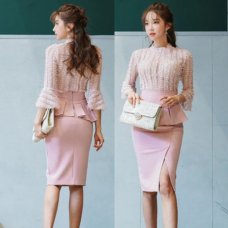 

Spring And Summer New Style Korean-style Two-Piece Set Elegant Bell Sleeve Tops Slim Fit Flounced Skirt WOMEN'S Suit