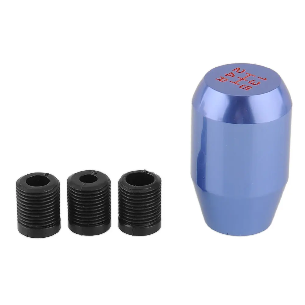 New 5 Speed Gear Shifter Knob Blue Aluminum Nob Racing Replace W/3 Adapter