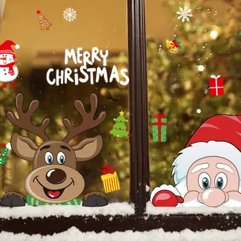 

Santa Claus Elk Gift Window Sticker Static Window Glass Sticker Window Decorations Sticker Wall Sticker