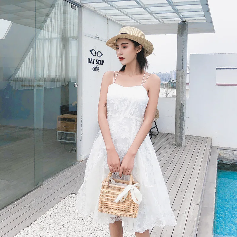 

Beach Skirt Fairy Hainan Sanya Seaside Holiday Long Skirts Sexy Backless Thailand Strapped Dress Explicit