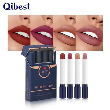 

4 Colors Lipstick Set Cigarette Tube Matte Long Lasting Waterproof Matt Lip Stick Tube Nude Red Lips Full Makeup Pro Comestics