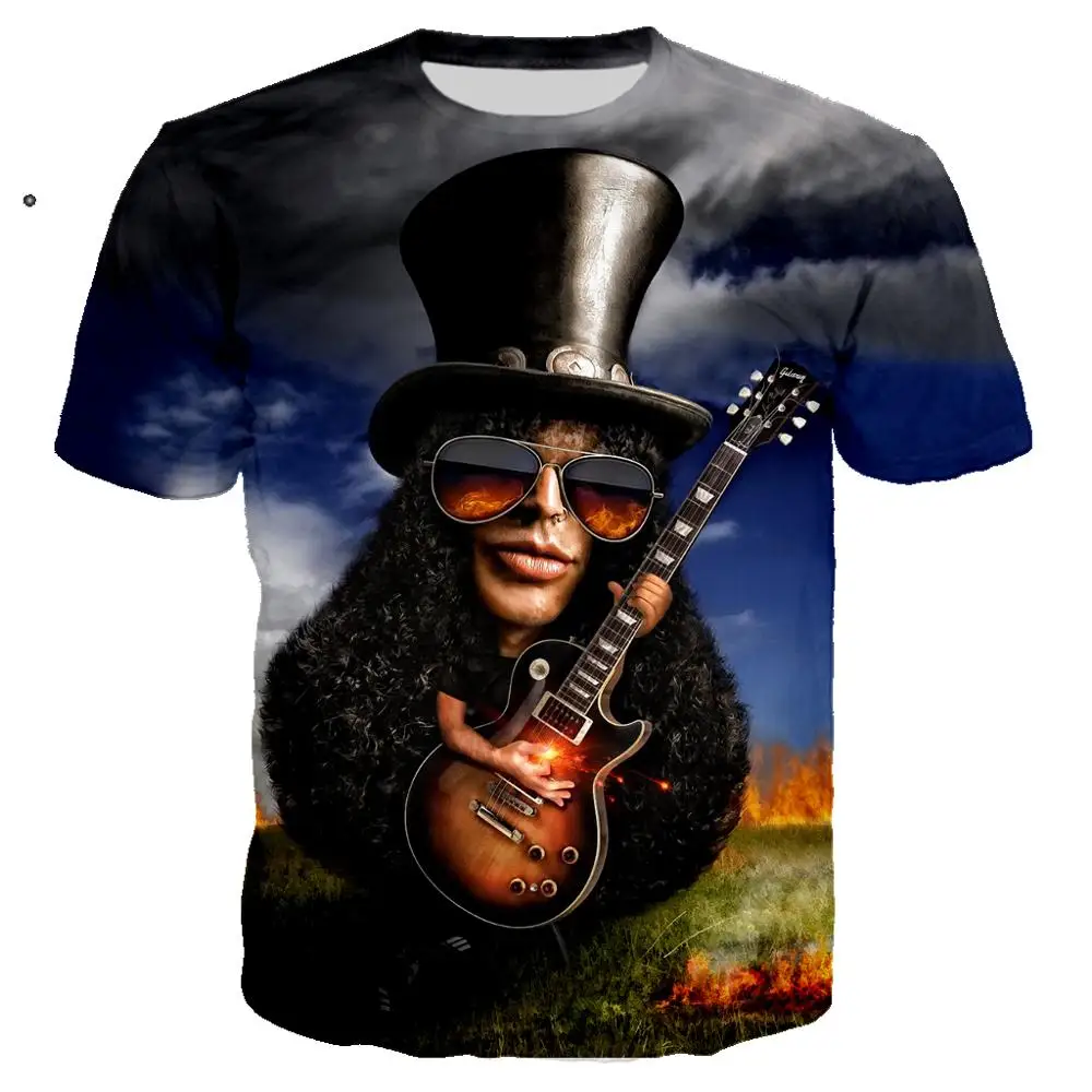 

Rock Slash Guitar T shirt Unisex Streetwear 3D Printed Guns N Roses Tshirt Boy O-neck Tee Men Clothes 2020 Top Oversized 6XL