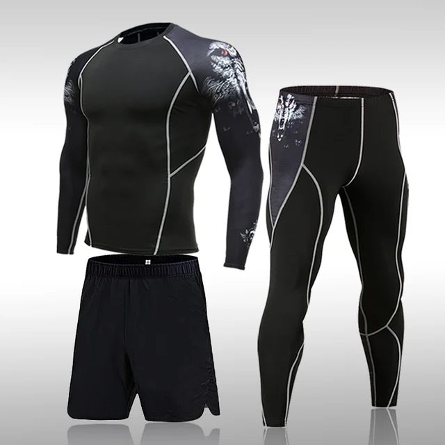 Combinaison de sport à Compression pour hommes, séchage rapide, transpiration, Fitness, entraînement, Kit MMA, Rashguard, vêtements de sport pour hommes, Jogging, course à pied 1
