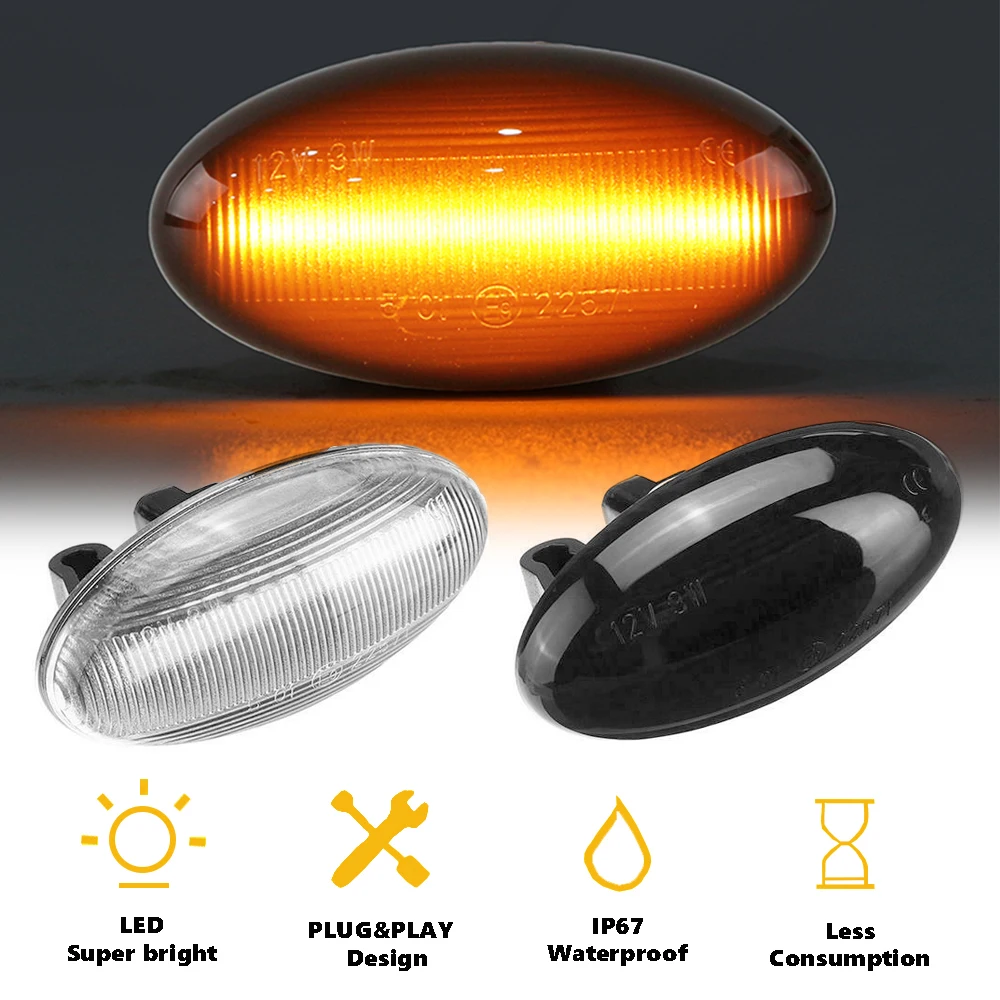 Side Marker Indicator Repeater Amber Turn Signal Light Replacement for Peugeot 108 107 206 1007 407 Partner 