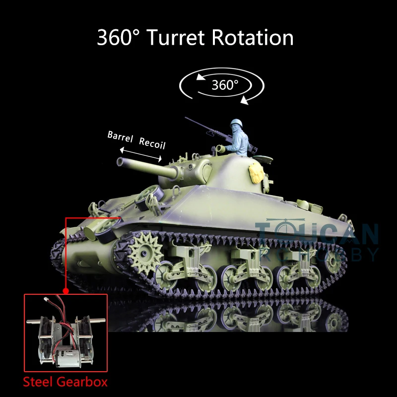 Toys Heng Long 1/16 7.0 Plastic M4A3 Sherman 3898 360° Turret Barrel Recoil RC Tank TH17669-SMT4 |