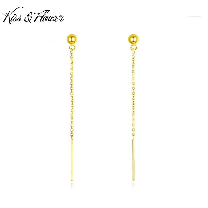 

KISS&FLOWER ER15 Fine Jewelry Wholesale Hot Fashion Woman Girl Bride Birthday Wedding Ball 5/6mm 24KT Gold Earrings Ear Lines