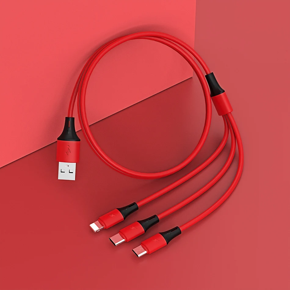 !ACCEZZ 3 in 1 USB Cable For iPhone 11 XS Pro Max 8 Plus Samsung S10 Xiaomi Redmi Note 5 USB C 8 Pin Android Charging Cable Cord (13)