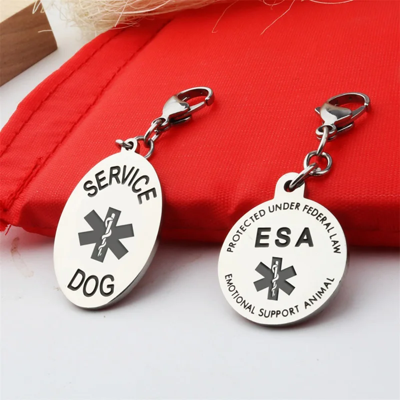 Medical-Alert-ID Keychain Engrave ESA Emotional Support Animal Service Dog Stainless Steel Round Pendant Personalized Jewelry | Украшения и