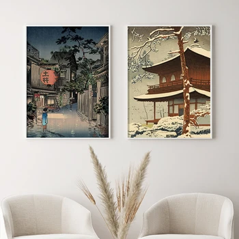 

Ginkakuji Temple Kawase Hasui Ukiyo-e Vintage Poster Ukiyoe Art Ushigome Kagurazaka Wall Pictures for Living Room Decor Print