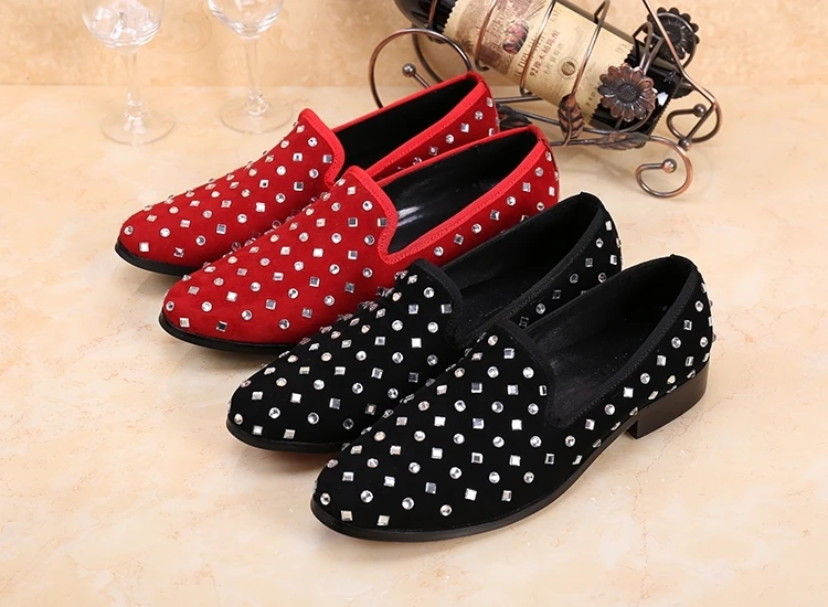 

Round head fashionable groom married red black water drill leisure heighten male shoes