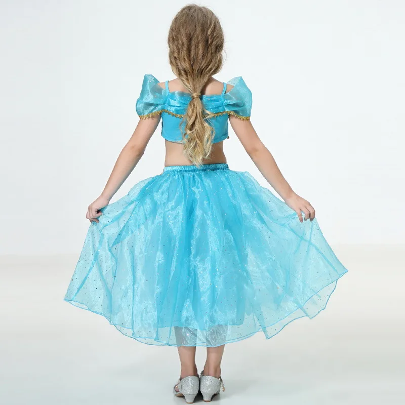 Christmas Girls Jasmine dresses Aladdin Cosplay tops and skirts Costume princess Jasmine girl dress role With Headband costume