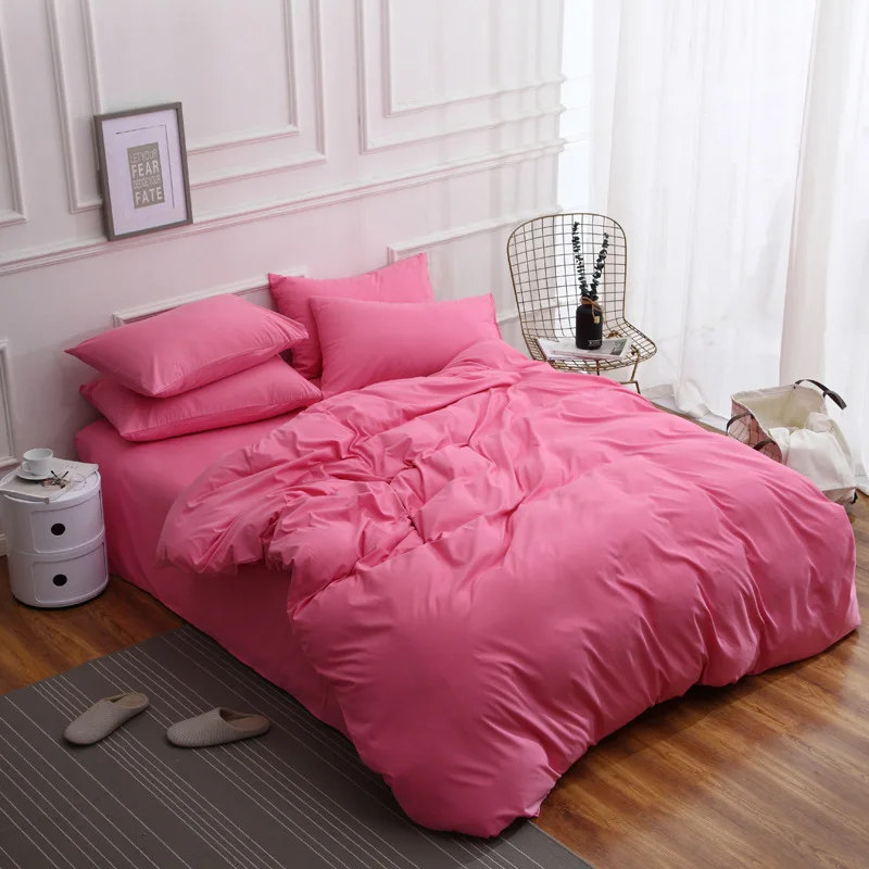 4pcs/set Solid color simple style Bedding Set Bed Linings Duvet Cover Bed Sheet Pillowcases Cover Set