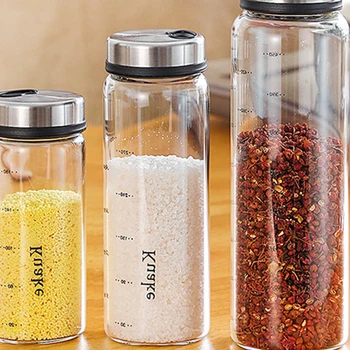 

New High Borosilicate Glass Seasoning Can Pepper Spice Shaker Kitchen Salt Sesame Solid Condiment Seal Bottle With Rotary Lid