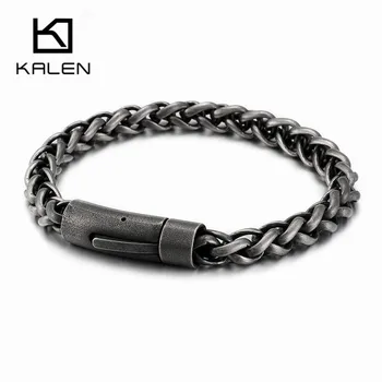

KALEN 22cm Long Brushed Link Chain Bracelet For Men Stainless Steel Indian Gold/Black Twisted Chain Punk Men Bracelet Jewelry