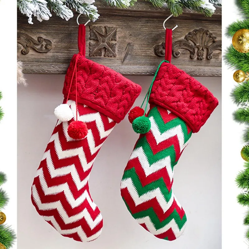 1 Pcs Christmas Stockings Gift Bag Knitted Wool Socks Christmas Tree Ornaments New Year Kids Gift Xmas Candy Apple Large Bags