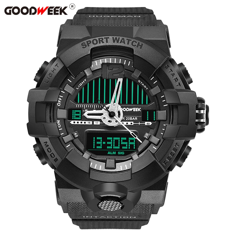 

GOODWEEK Military Waterproof Male Sport Watch Analog Digital Multifunctional Watch Rubber Dual Display Watches Relogio Masculino