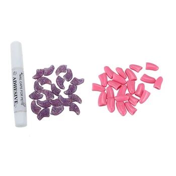 

40 Pcs Soft Nail Caps for Cat Pet Claw Control Paws Off + Adhesive Glue with Glitter Purple M & Light Pink,Size S