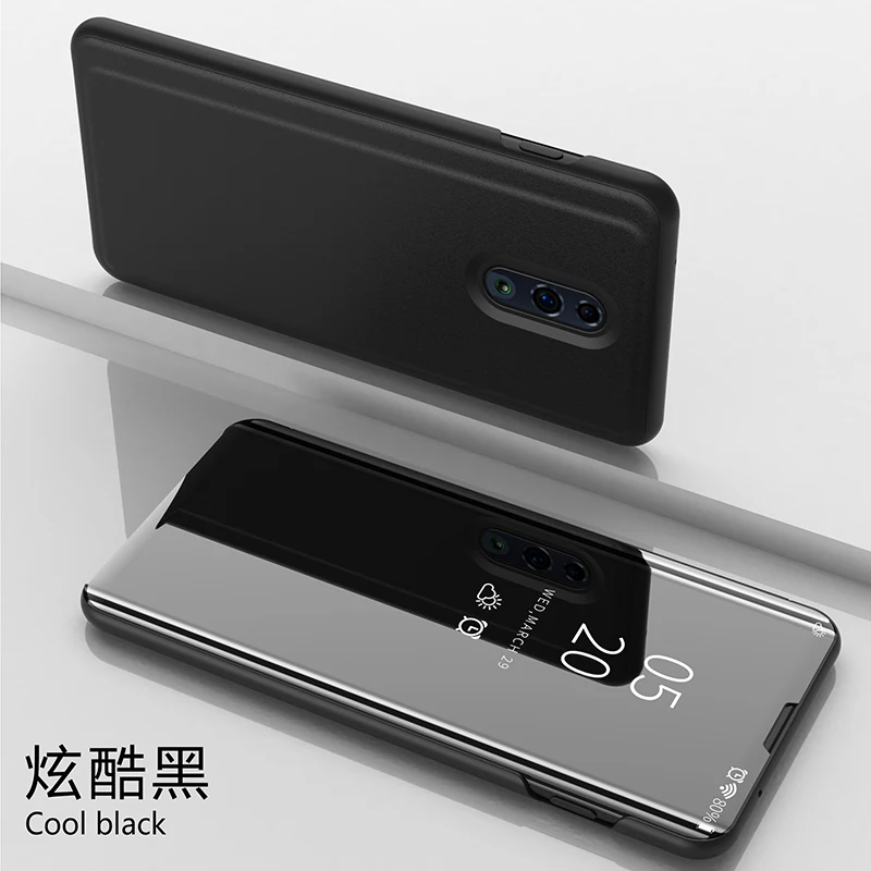 Зеркальный чехол Thouport для OPPO Realme 5 3 Pro, флип-чехол с защитой книги, пластиковый корпус+ кожаный чехол Realme 3 C2 X 5 Pro, чехол - Цвет: Черный