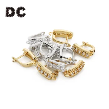 

2pcs/lot Handmade Crystals Jewelry Material Clamp Pinch Clip Bail Copper Zircon Hooks For Women Crystal Earring Necklace