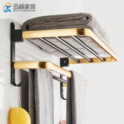 Towel Hanger Rack 50-60 CM Shower Holder Bathroom Accessories Fold Wall Organizer Hook Bath Black Gold Aluminum Storage Shelf