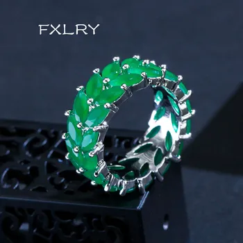 

FXLRY Newly Arrived Creative White Color Olive Branch Green CZ Crystal Stone Rings For Women Wedding Jewelry