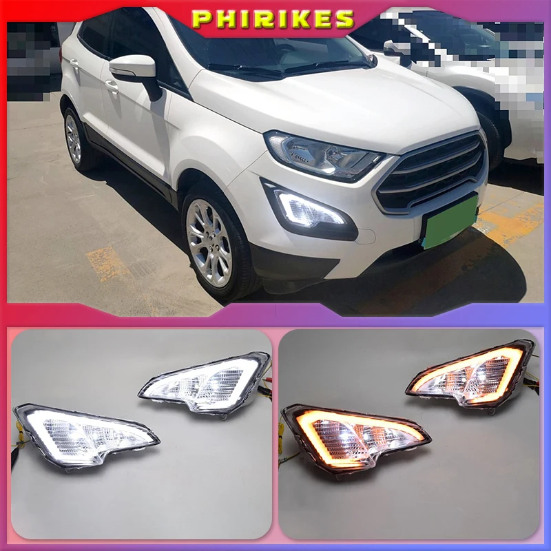 

1Set LED Daytime Running Light Yellow Turn Signal Function Waterproof ABS 12V Car DRL LED Fog Lamp For Ford EcoSport 2018 2019