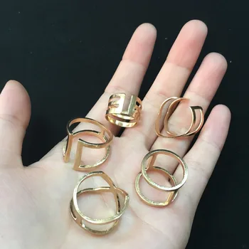 

5Pcs/ Set Classic Gold Color Rings Geometrical Irregular Ring Set Lady Charm Costume Jewelry Accessories