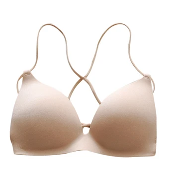

Hot Sale Women Simple Solid Color Sexy Seamless Cross-back Bra Beauty Back Push Up Bras Fine Shoulder Strap Ultra-thin Bra New
