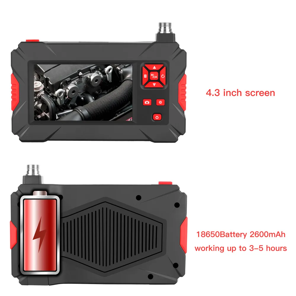 Cámara endoscópica de pantalla de mano P30 de 4,3 pulgadas boroscopio de mano industrial de 8mm de 2.0mp cámara de inspección de serpiente con batería 18650