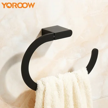 

Towel Holder Black Brass Towel Hanging Ring Holder Bathroom Hanging Decor Luxury Bathroom Pure Ring Accessories GKK00AQ 4