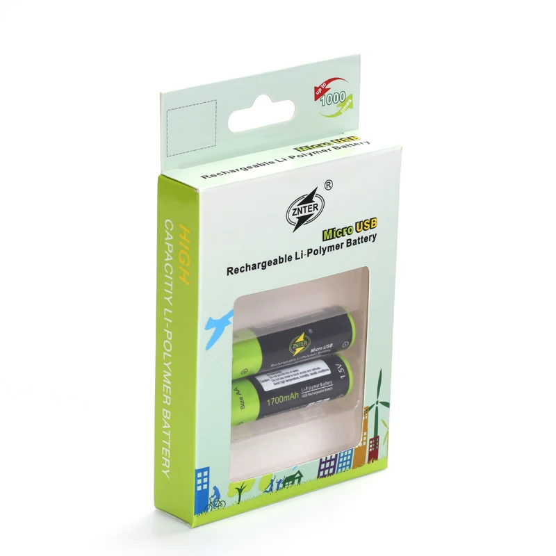 

ZNTER NEW battery ! 2pcs 1.5V AA 1700MAH li-polymer lithium li-ion rechargeable battery with USB charging line