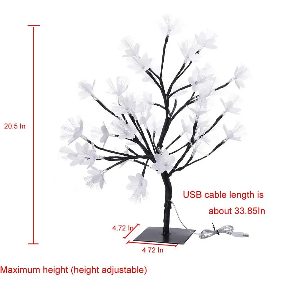 Светодиодный светильник в виде цветущего дерева, Настольный светильник бонсай, 20 дюймов, USB мощность, карликовое дерево, настольная лампа, черные ветви, вечерние, свадебные, праздничные