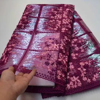 

Hot Sale French Mesh Lace Fabric Nigeria Lace Fabric High Quality Sequins With Beads African Tulle Lace Fabric For Wedding Party