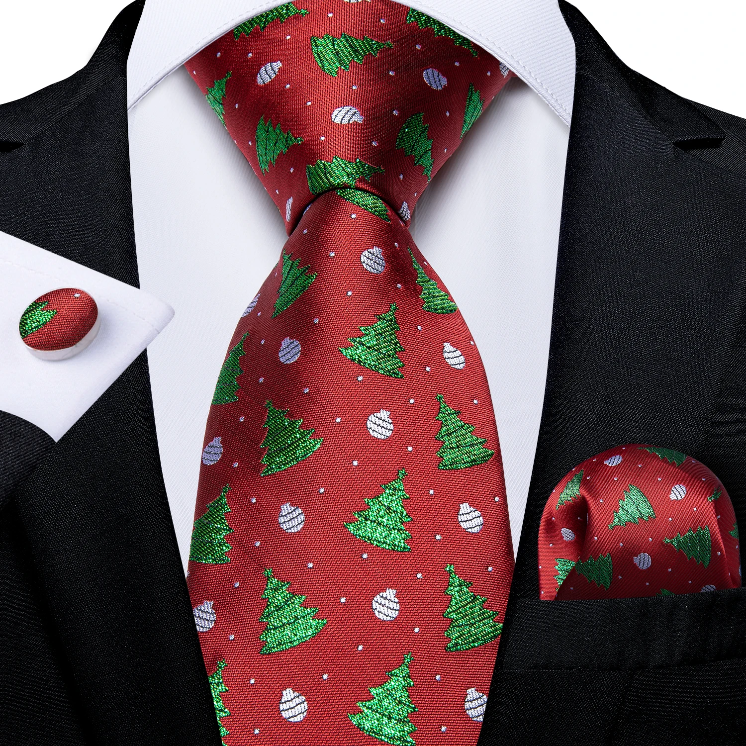 Details about   Christmas Tree Tie Silk Men Red Blue Black Necktie Pocket Square Xmas New Funny