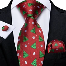 Vermelho verde árvore de natal padrão impresso laços de seda para homens festa pescoço gravata bolso quadrado abotoaduras definir presente para homem dibangu