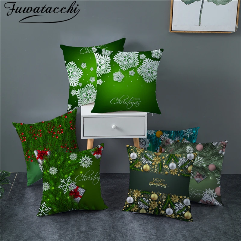 

Fuwatacchi Green Christmas Tree Pillow Cover Nordic Style Cushion Cover Polyester Square Home Sofa Chair Decorative Pillowcases