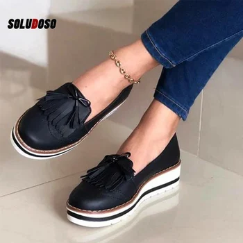 

Flats Women's Loafers Tassel PU Soft Woman Slip On Sneakers Ladies Leather Sewing Platform Thick Bottom Female Shoes New Fashion