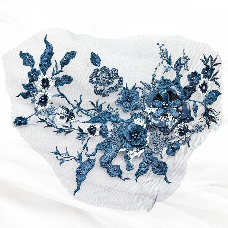 Ручной работы кружевной воротник тканевый Вышивка Цветы аппликация патчи розы