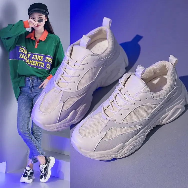

South Korea 2019 Spring And Summer New Style INS Dad Shoes Women's Mesh Versatile Thick Bottomed Extra High Breathable Sports Hu