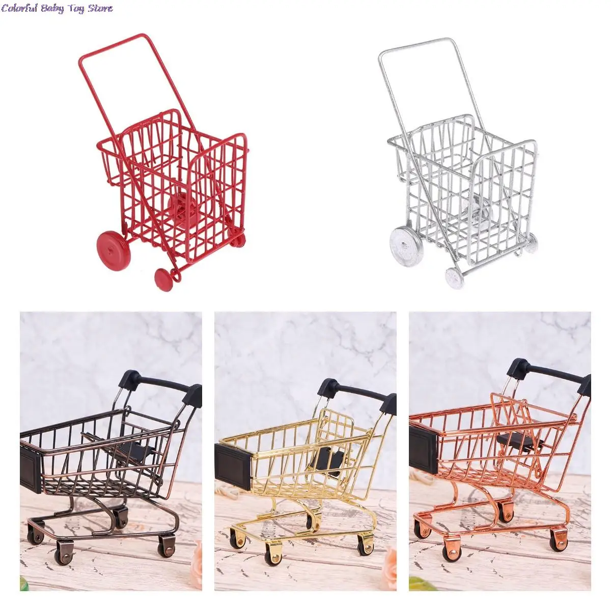 

1Pc Mini Shopping Cart Trolley Home Office Sundries Storage Ornaments Children's Toy